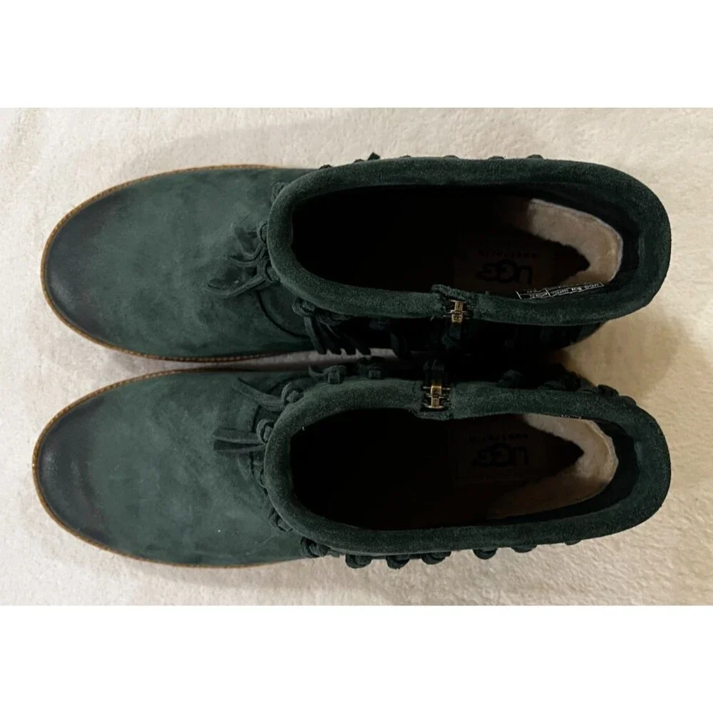 UGG Shenandoah Pine Suede Fringe Boho Western Ankle Boots Size 8.5 Green NEW NIB - Picture 7 of 16